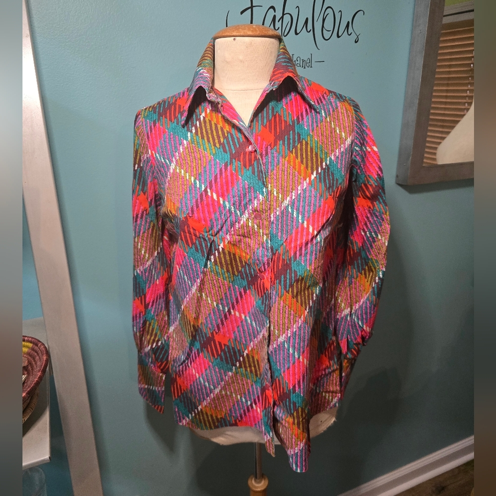 Vintage Stockton Colorful Plaid Button-Up Blouse
